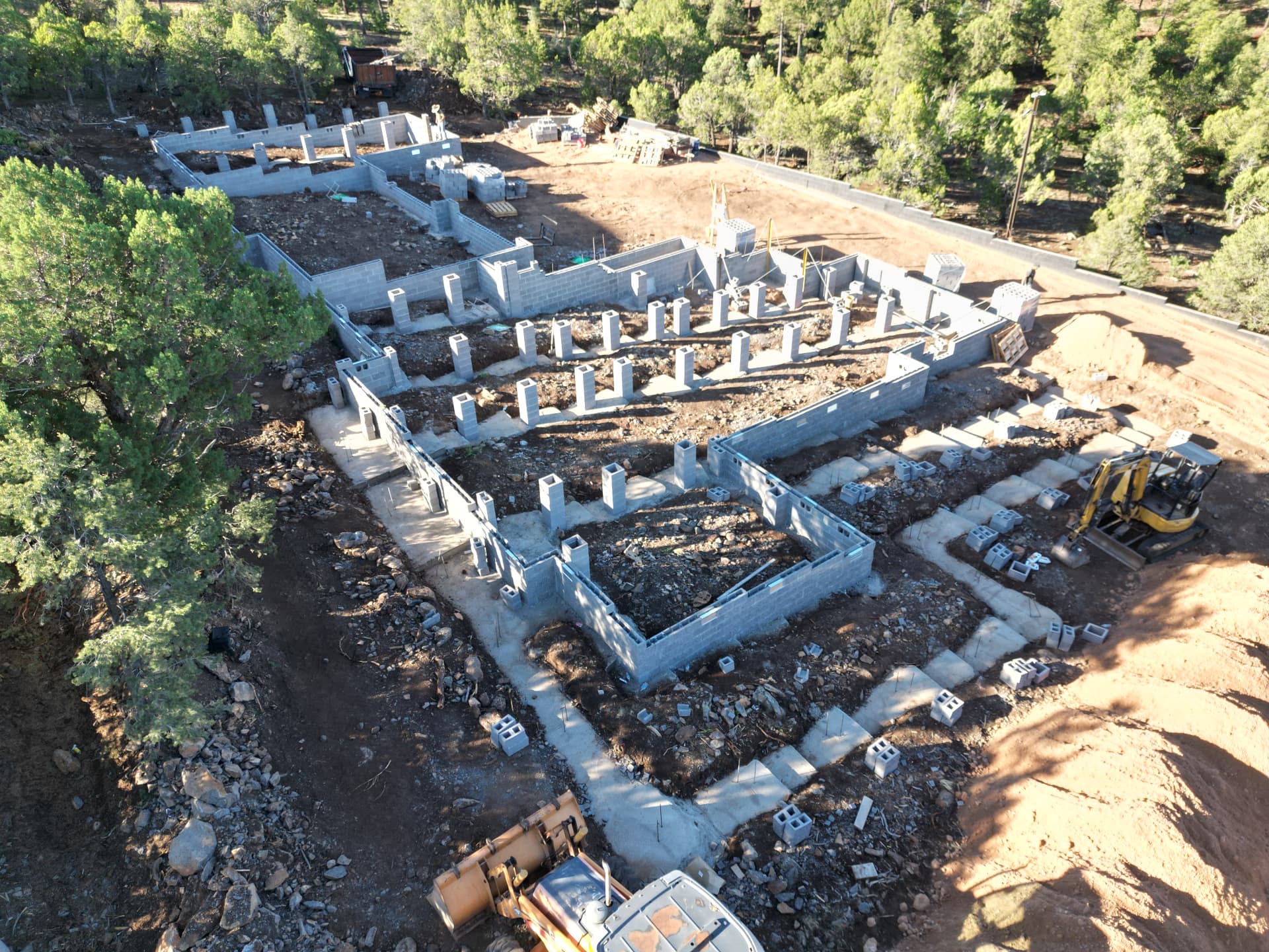 Mountain residence — block stem walls and footings aerial