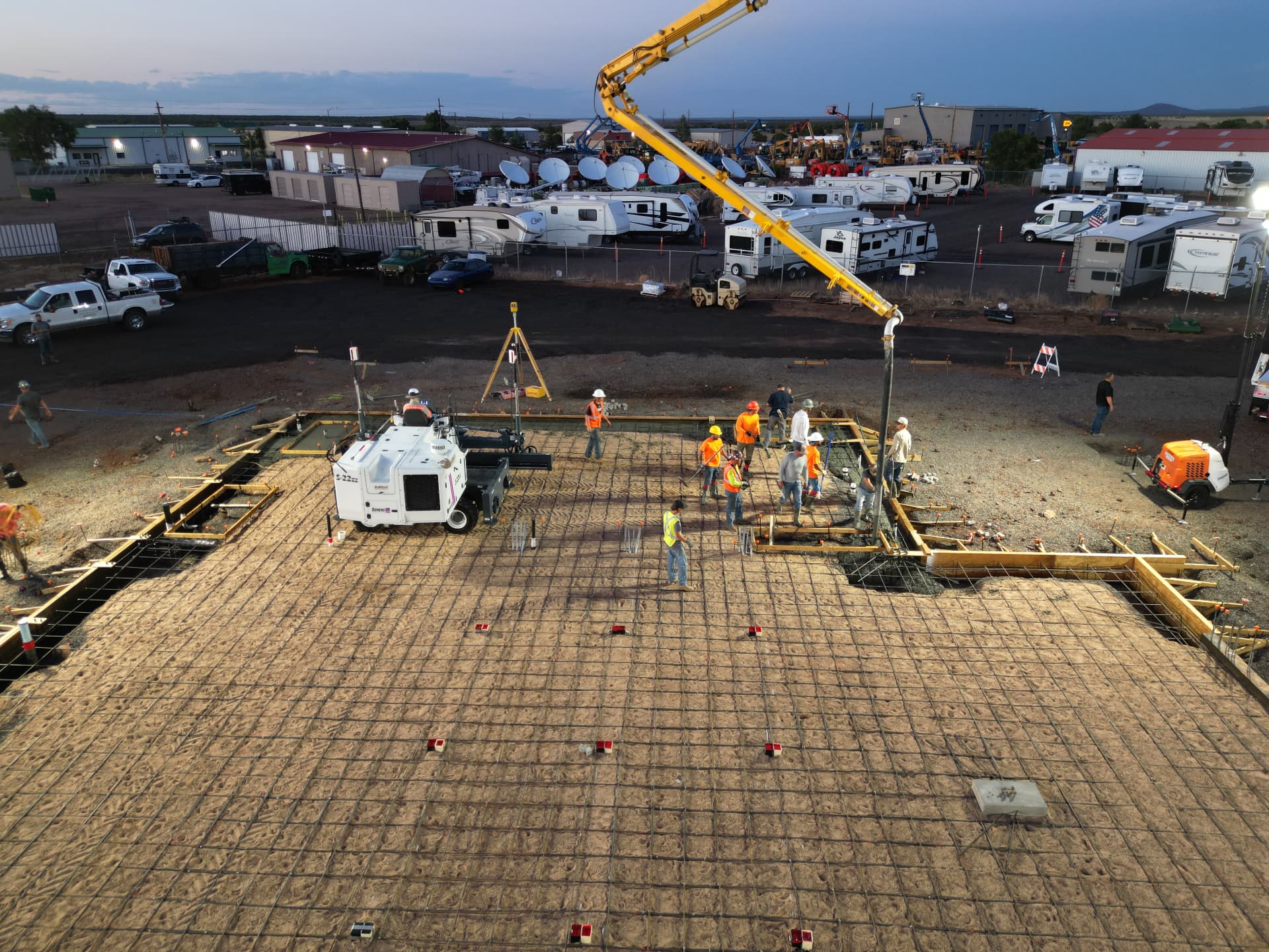 City of Show Low Admin Building — slab pour at dusk