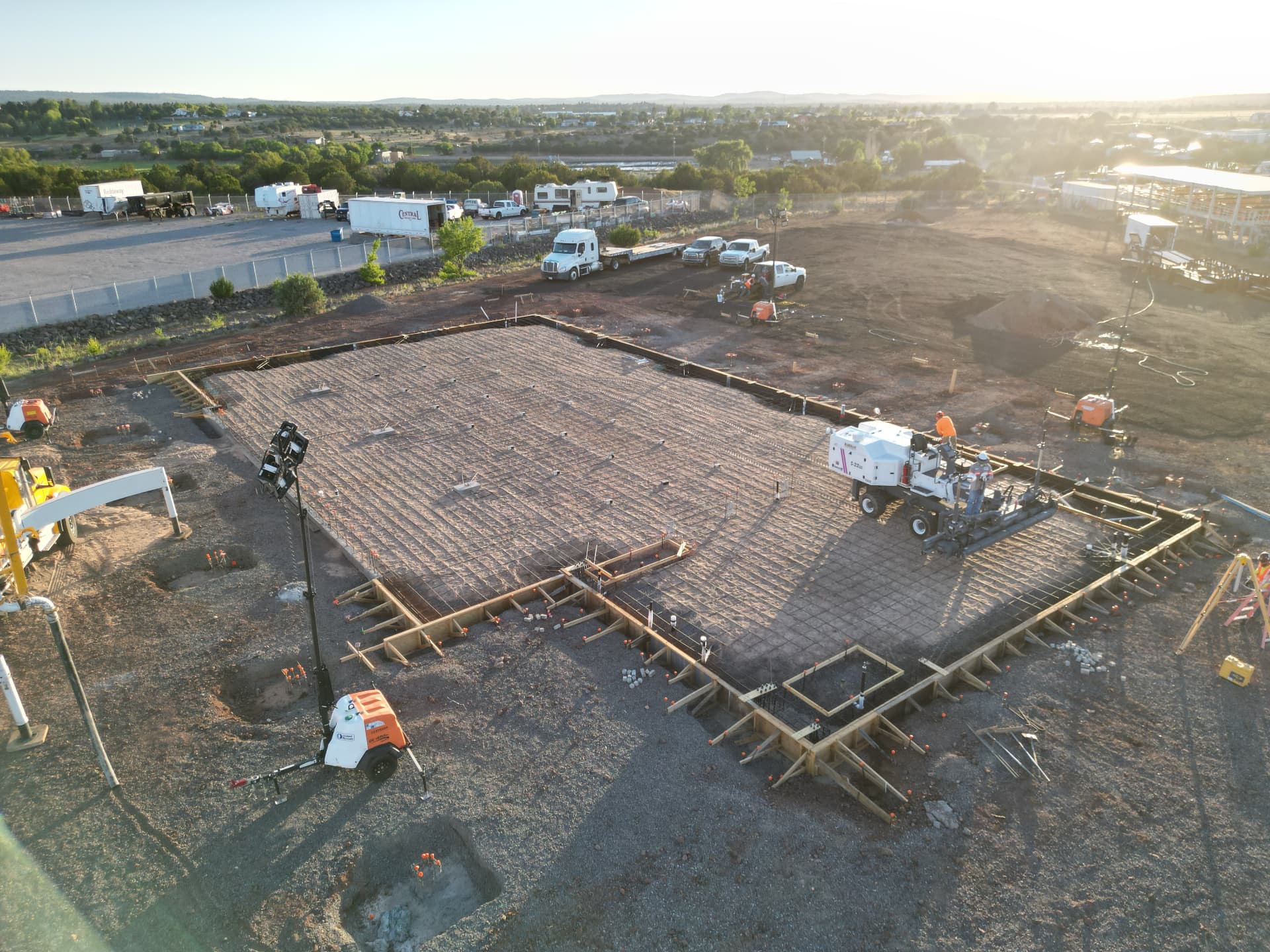 City of Show Low Admin Building — slab prep at sunset