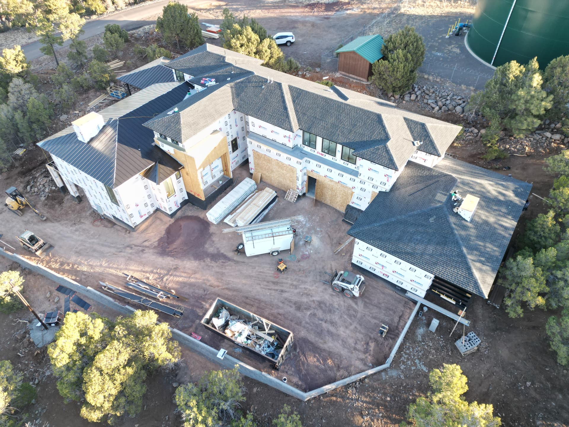Mountain residence — roofing and dry-in aerial