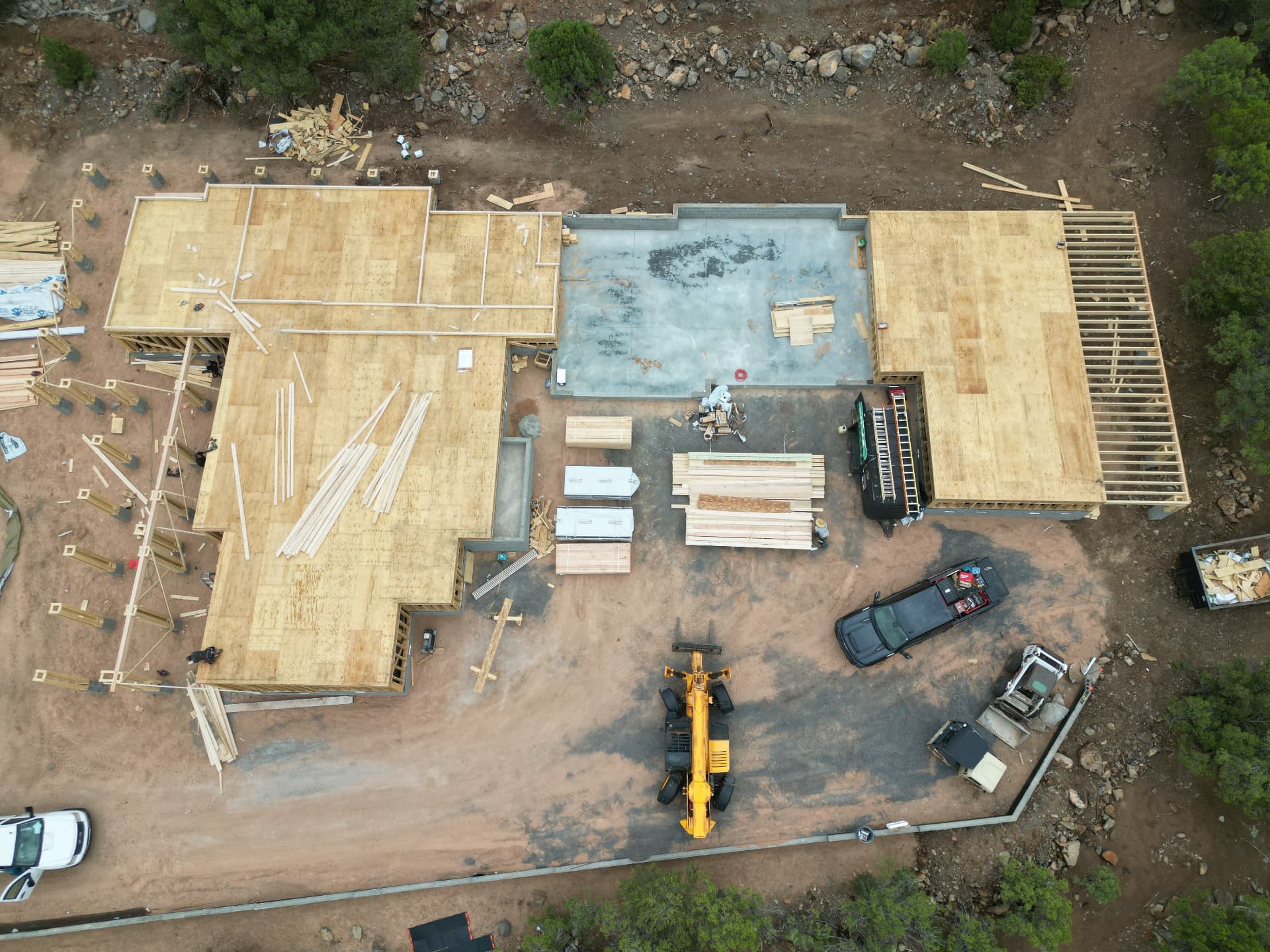 Mountain residence — floor deck framing overhead